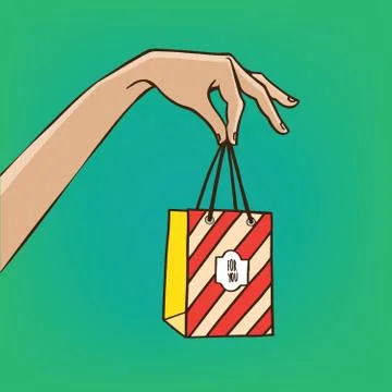 Outstretched hand with gift bag Stock Illustration