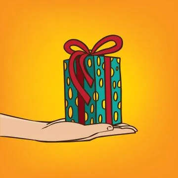 Outstretched hand with gift box Stock Illustration