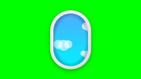 Oval Airplane Window with Drifting Soft Clouds over Sky Blue Gradient on Ch.. Stock-Footage 346202233