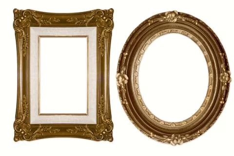 Oval and rectangular decorative golden frames Stock Photos