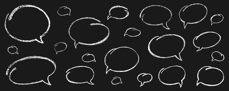 Oval and round chalk, crayon hand drawing speech bubble set. Vector stock grunge Stock Illustration
