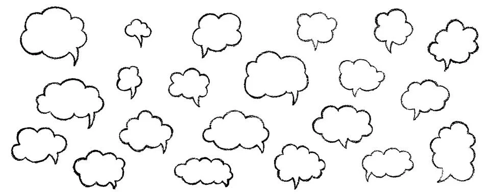 Oval and round chalk, crayon hand drawing speech bubble set. Vector stock grunge Stock Illustration