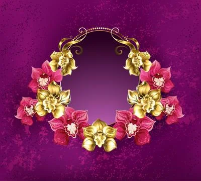 Oval banner with orchids Stock Illustration