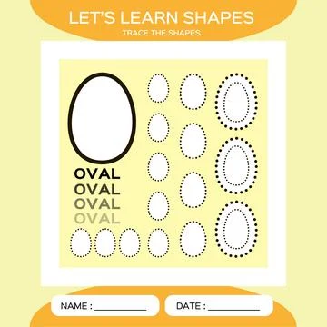 Oval. Basic geometric shapes. Elements for children. Learn Shapes. Handwriting Stock Illustration