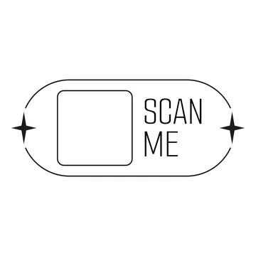 An oval, black outline frame with a square, empty space for a QR code and the Stock Illustration