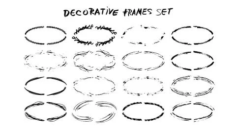 Oval borders bundle. Set of grunge round frames. Vector illustration. Stock Illustration