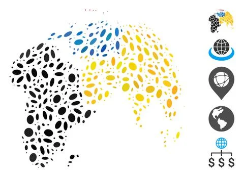 Oval Collage Abstract Globe with Colored Dotted Continents Illustrazione stock