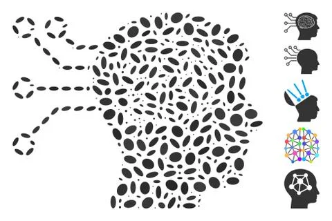 Oval Collage Brain Computer Connection Illustrazione stock