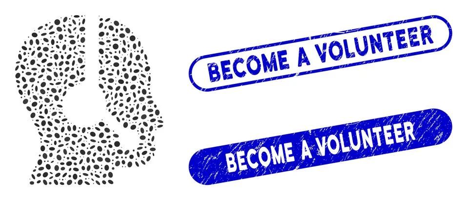 Oval Collage Call Center Operator with Grunge Become a Volunteer Seals 스톡 일러스트