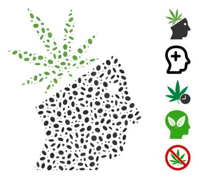 Oval Collage Cannabis Thinking Head Stock Illustration