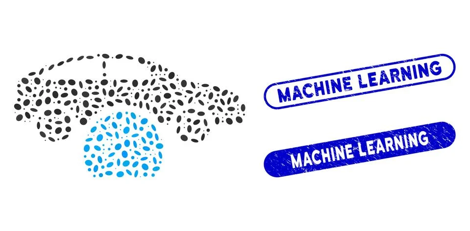 Oval Collage Car Testing with Textured Machine Learning Seals Stock Illustration