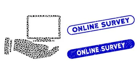 Oval Collage Computer Offer Hand with Textured Online Survey Watermarks Stock Illustration