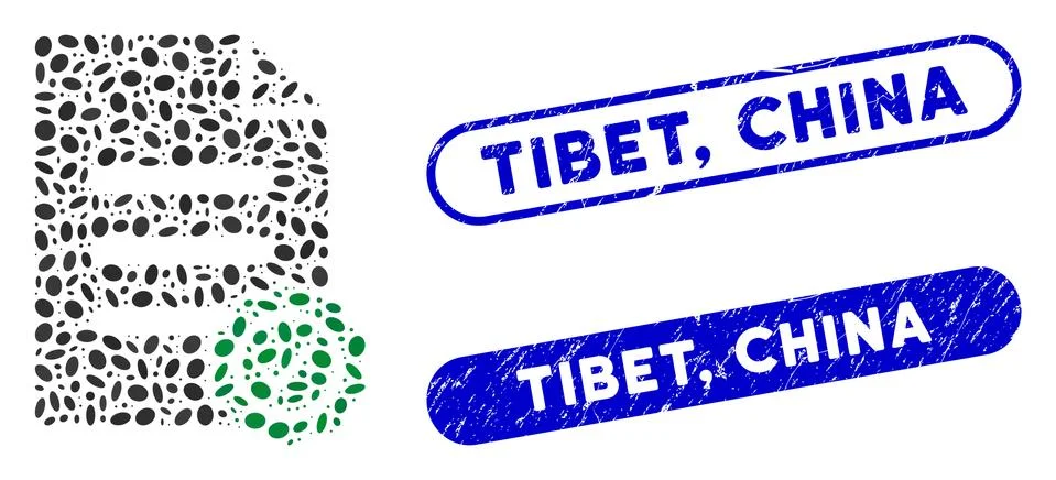 Oval Collage Confirmation Document with Grunge Tibet, China Seals Stock Illustration