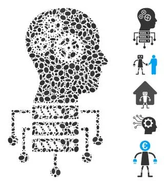 Oval Collage Cyborg Server Node Stock Illustration