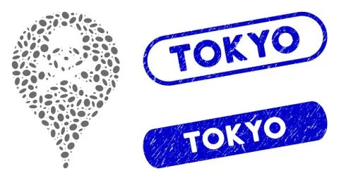 Oval Collage Danger Zone Map Marker with Distress Tokyo Seals Stock Illustration