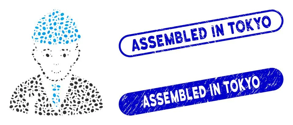 Oval Collage Developer with Textured Assembled in Tokyo Seals Stock Illustration