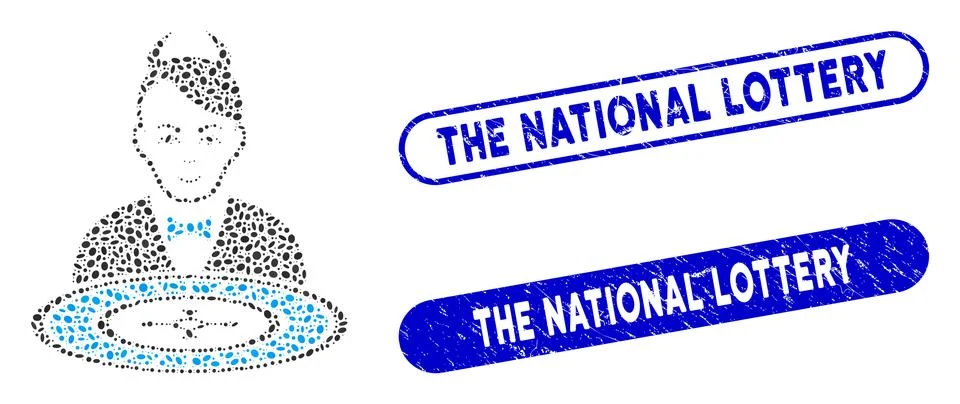 Oval Collage Devil Roulette Dealer with Textured The National Lottery Stamps 库存插图