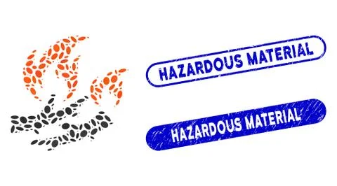 Oval Collage Firewood Fire with Textured Hazardous Material Stamps Stock Illustration