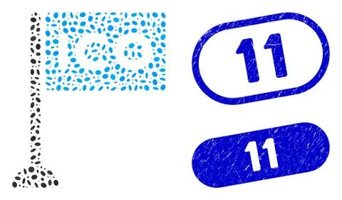 Oval Collage ICO Rectangle Flag with Distress 11 Seals Stock Illustration