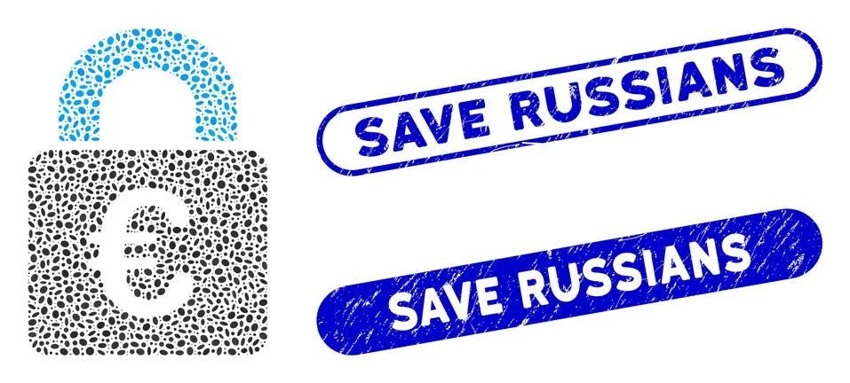 Oval Collage Lock with Textured Save Russians Watermarks 스톡 일러스트