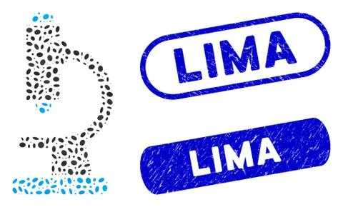 Oval Collage Microscope with Scratched Lima Seals Illustrazione stock