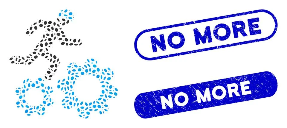 Oval Collage Running Developer Over Gears with Textured No More Stamps 스톡 일러스트