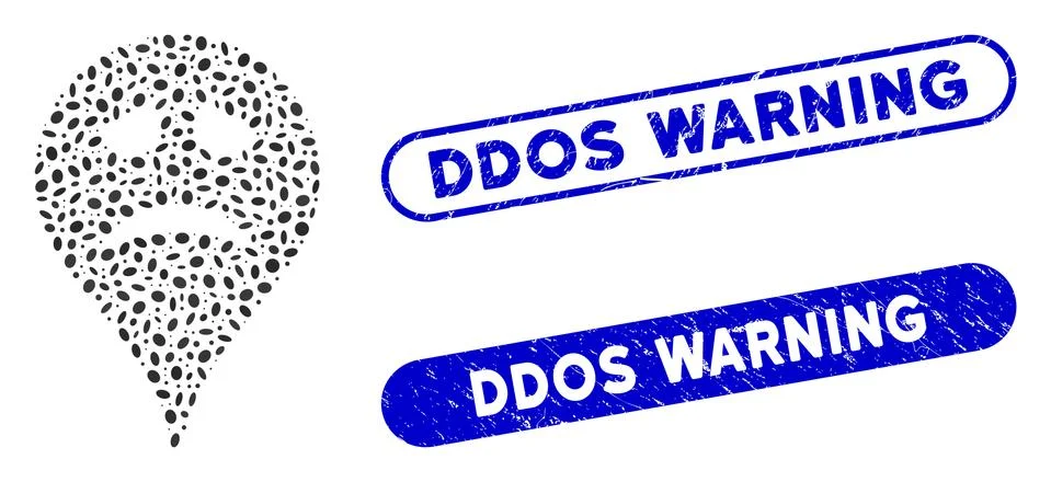 Oval Collage Sadly Smiley Map Marker with Grunge Ddos Warning Watermarks Illustrazione stock