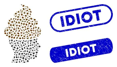 Oval Collage Shit Guy with Scratched Idiot Seals Stock Illustration