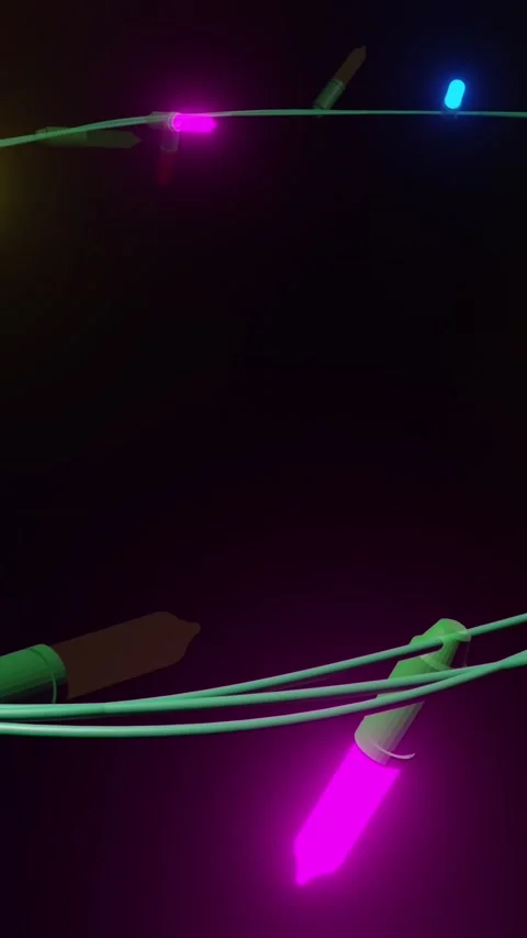 Oval of coloured christmas string lights flashing on black background, copy Stock Footage 343609779