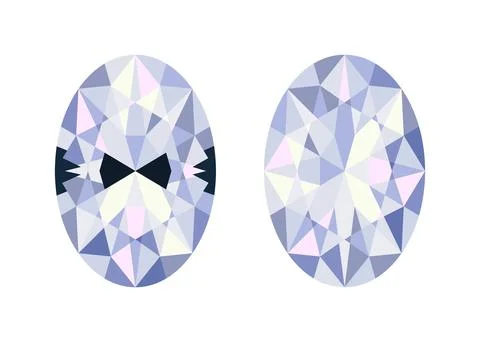 Oval cut diamond with and without bow tie effect. Flat vector illustration Illustrazione stock