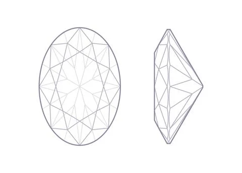 Oval cut precious gemstone top and side views. Outline icon with editable s.. Stock Illustration