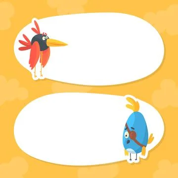 Oval Empty Shape with Funny Cartoon Bird Vector Design Template Illustrazione stock