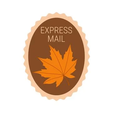 Oval express mail stamp icon with autumn maple leaf vector illustration Illustrazione stock
