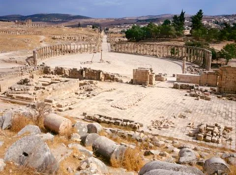 Oval forum of Jerash Stock Photos