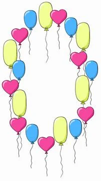 Oval frame of balloons with blank space for text. Colored doodle elements for Stock Illustration