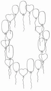 Oval frame of balloons with copy space for text. Sketch doodle elements for f Stock Illustration