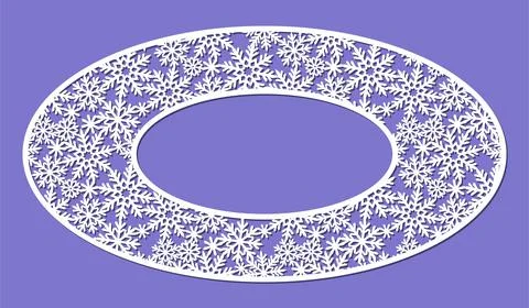 Oval frame, border with snowflakes.  Stock Illustration
