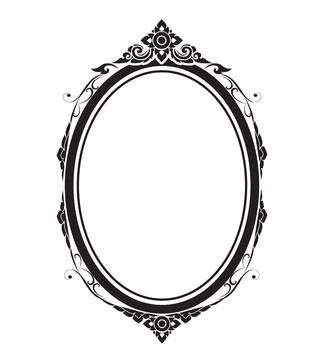 Oval frame borders black and white on white background, vector illustration. Stock Illustration