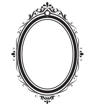 Oval frame borders black and white on white background, vector illustration. 스톡 일러스트