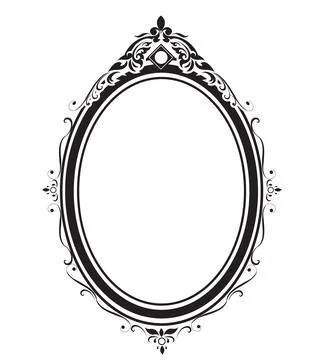 Oval frame borders black and white on white background, vector illustration. Stock Illustration