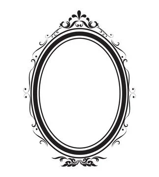 Oval frame borders black and white on white background, vector illustration. Stock Illustration