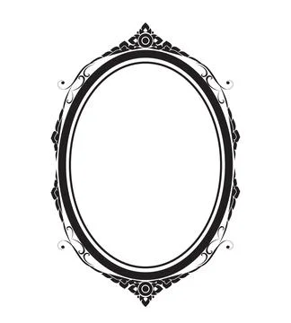 Oval frame borders black and white on white background, vector illustration. Stock Illustration
