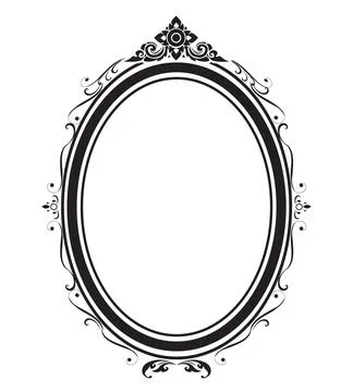 Oval frame borders black and white on white background, vector illustration. Stock Illustration