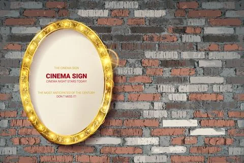 Oval frame on brick wall background. Illustrazione stock