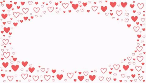 Oval Frame Filled with Small Red Hearts isolated on white background, Roman.. Stock Illustration