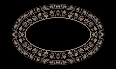 Oval frame with gold floral pattern on black background. Beautiful oval frame  Stock Illustration