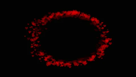 Oval frame of swirling red hearts, abstract animation on a black background Stock Footage 168824916