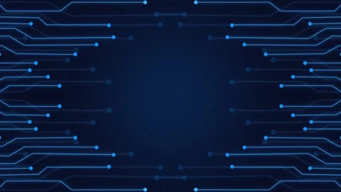 Oval frame takes shape from pulsing blue technological network traces. Abst.. Stock Footage 340528360
