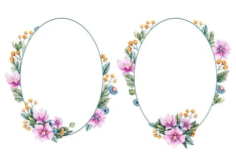 Oval frame of wildflowers for a wedding. Stock Illustration