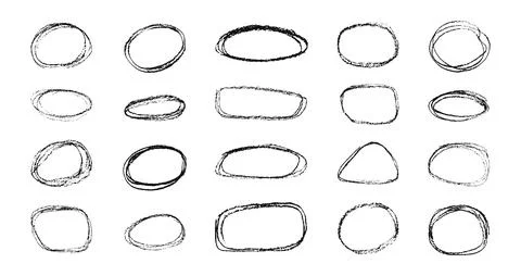 Oval Frames for text hand-drawn with charcoal pencil. Lines and highlights .. Illustrazione stock